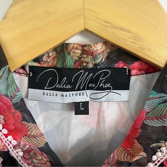 DALIA MACPHEE Short Sleeve Tie Neck Floral Mini Dress with Lace Trim - Picture 12 of 14